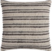 Ivory and Gray Stripe Cotton Textured Throw Pillow