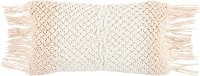 White and Natural Woven Rectangular Throw Pillow