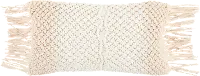 White and Natural Woven Rectangular Throw Pillow