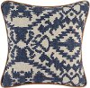 Clearance Indigo Blue Printed Linen Throw Pillow with Leather Piping