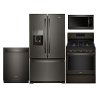 KIT Whirlpool 4 Piece Kitchen Appliance Package with Gas Range - Black Stainless Steel