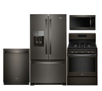 KIT Whirlpool 4 Piece Kitchen Appliance Package with Gas Range - Black Stainless Steel