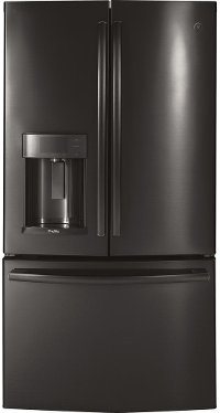 PYE22KBLTS GE Profile Counter Depth French Door Refrigerator - 22 cu. ft., 36 Inch Black Stainless Steel