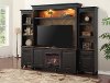4 Piece Antique Black Fireplace Entertainment Center - Brighton Hickory