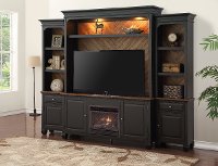 Antique Black 4 Piece Fireplace Entertainment Center - Brighton Hickory