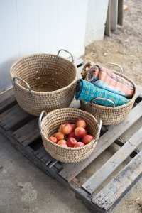 14 Inch Coil Sea Grass Basket with Metal Handles