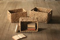 10 Inch Sea Grass Rectangle Chunky Braided Storage Basket with Cut Out Handles