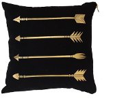Black Throw Pillow with Metallic Gold Arrows and Zipper