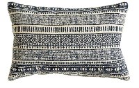 Natural and Blue Print Cotton Throw Pillow