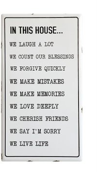 White and Black In This House Enamel Wall Plaque