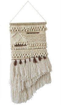 Beige Wool and Cotton Hand-Woven Wall Hanging