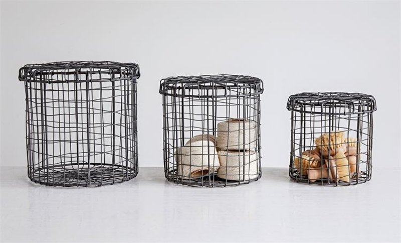 7 Inch Round Hand Made Wire Basket With Lid Rc Willey Furniture