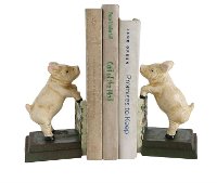 Pig Hand-Painted Cast Iron Bookend Pair