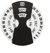 Black and White 22 Inch Round Metal Perpetual Wheel Wall Calendar