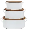 13 Inch White Decorative Metal Box with Wooden Lid