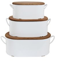 13 Inch White Decorative Metal Box with Wooden Lid