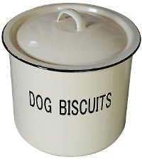Dark Cream Metal and Enamel Dog Biscuit Lidded Container