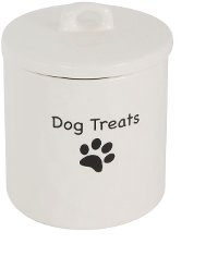 5 Inch White Stoneware Dog Treat Canister with Lid
