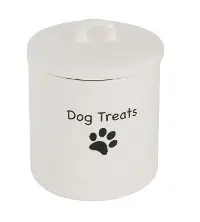 5 Inch White Stoneware Dog Treat Canister with Lid