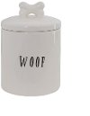 8 Inch White Woof Ceramic Lidded Jar with Bone Topper