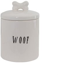 8 Inch White Woof Ceramic Lidded Jar with Bone Topper