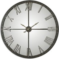 60 Inch Rustic Bronze Metal Clock with Silver Highlights and Mirrored Face