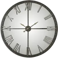 60 Inch Rustic Bronze Metal Clock with Silver Highlights and Mirrored Face
