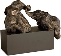 Antique Bronze Playful Pachyderms with Gray Glaze and Black Base