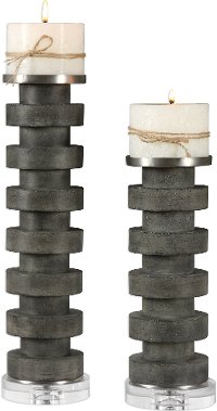 12 Inch Charcoal Candle Holder with Crystal Base