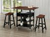 43928 Black and Mahogany Kitchen Island and 2 Stools - Phoenix