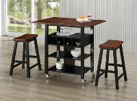 43928 Black and Mahogany Kitchen Island and 2 Stools - Phoenix
