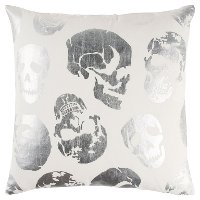 Ivory and Silver Printed Skull Throw Pillow