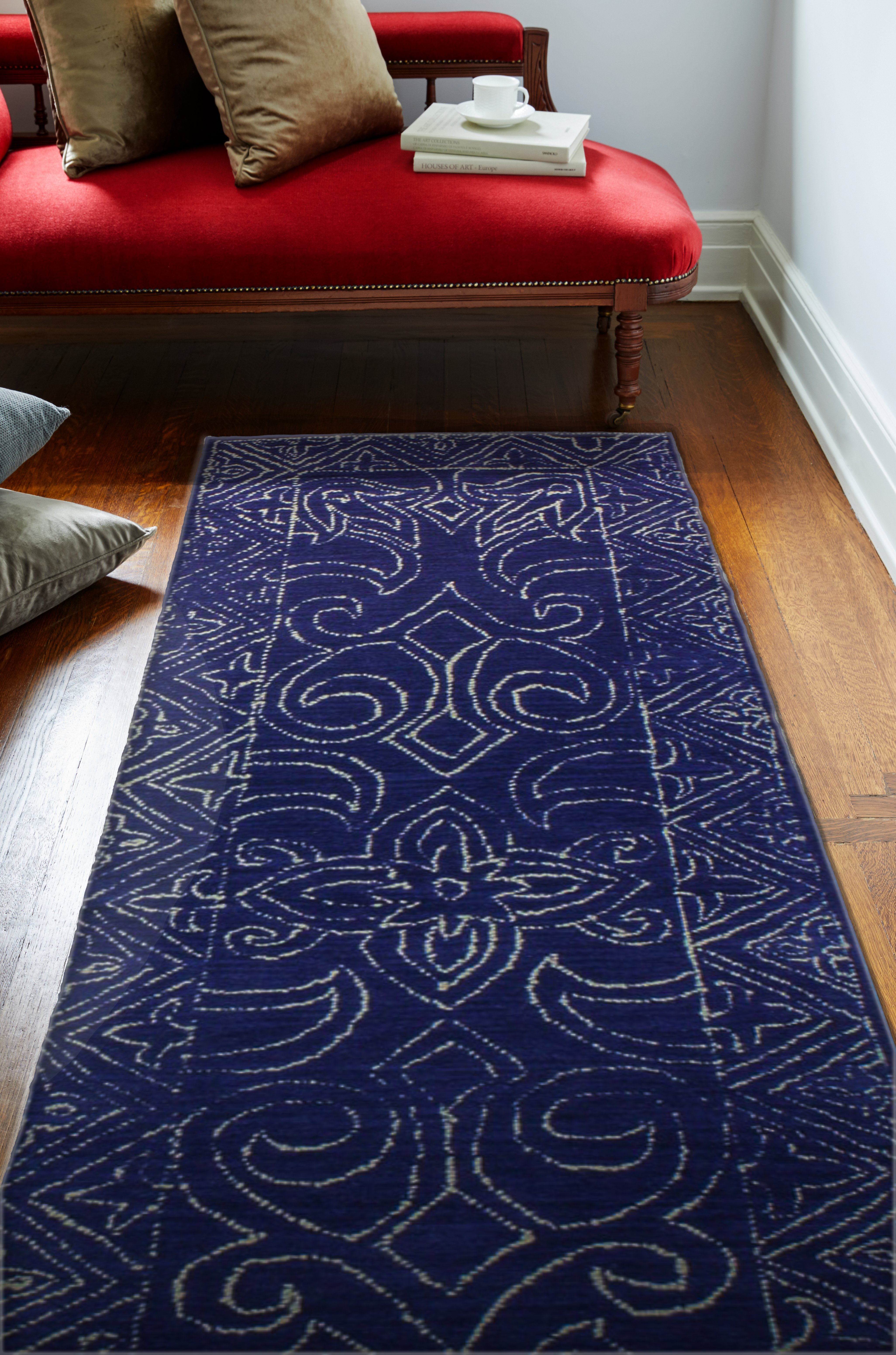 Navy Blue 8 Foot Runner Rug - Venezia-1
