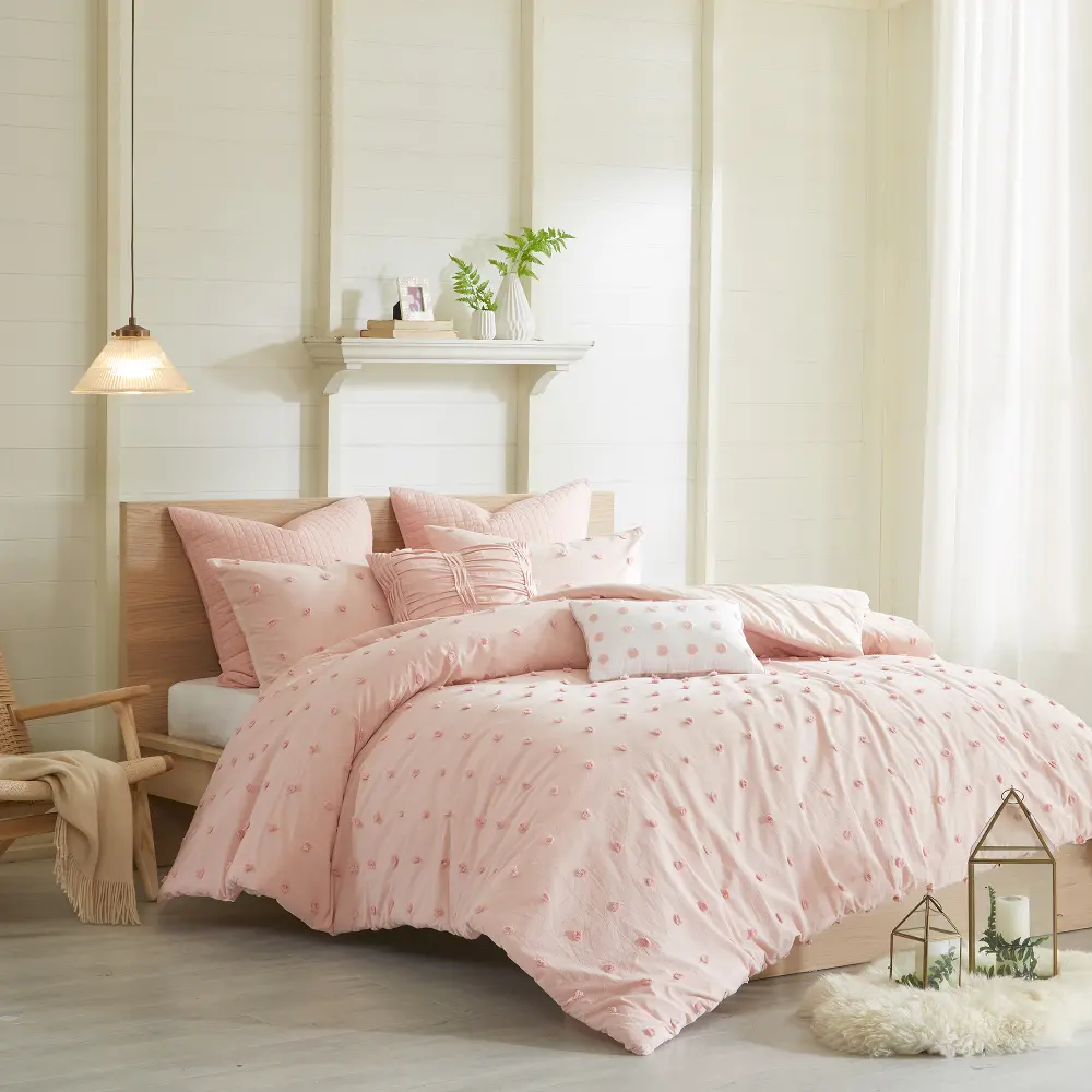 Pink Twin 5 Piece Brooklyn Cotton Jacquard Duvet Bedding Collection-1