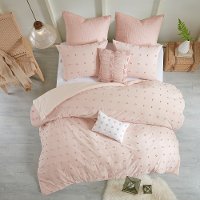Pink Twin 5 Piece Brooklyn Cotton Jacquard Duvet Bedding Collection-2