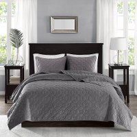 Harper Gray Velvet Queen 3 Piece Coverlet Bedding Collection