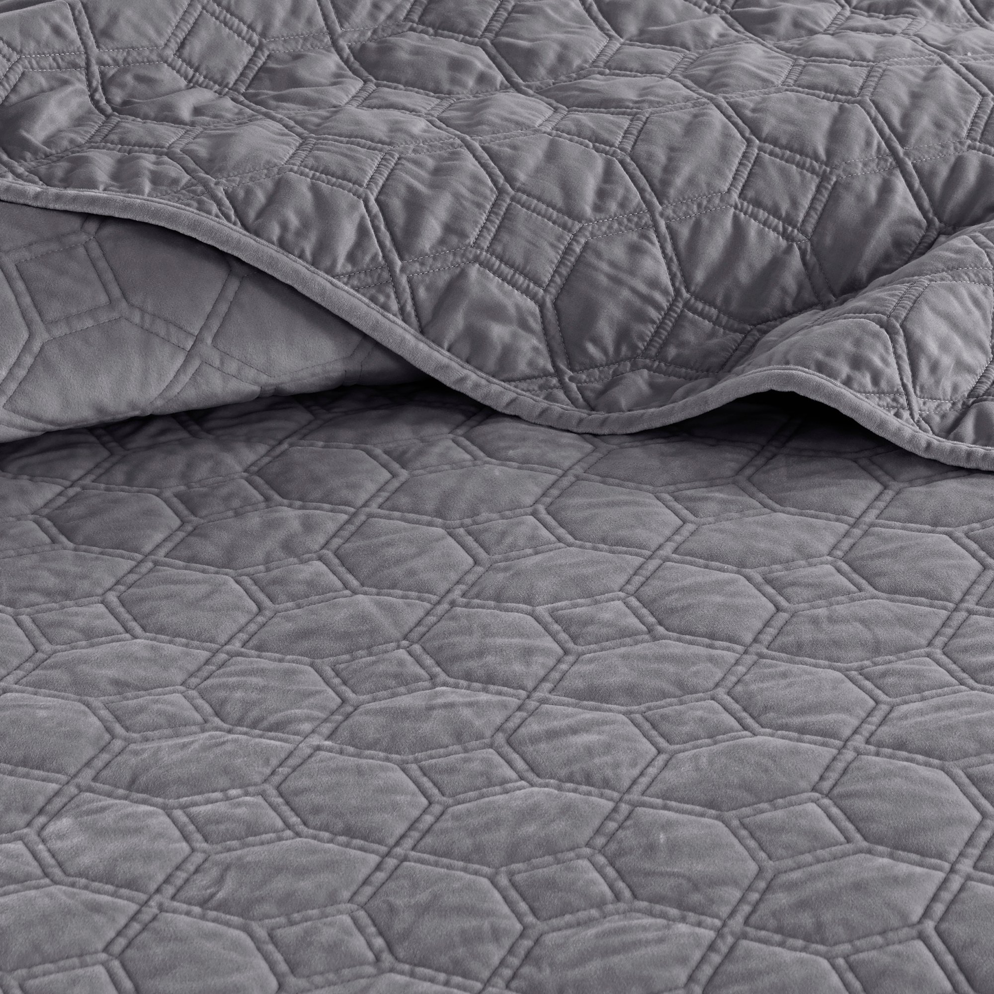 Harper Gray Velvet Queen 3 Piece Coverlet Bedding Collection-3