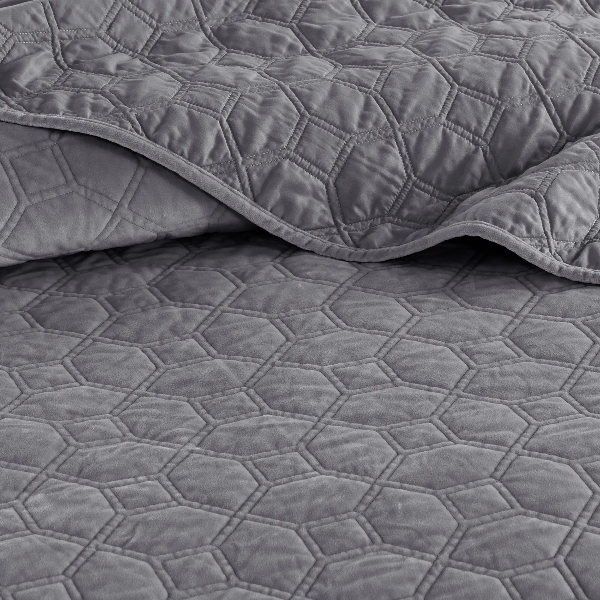 Harper Gray Velvet King 3 Piece Coverlet Bedding Collection-3