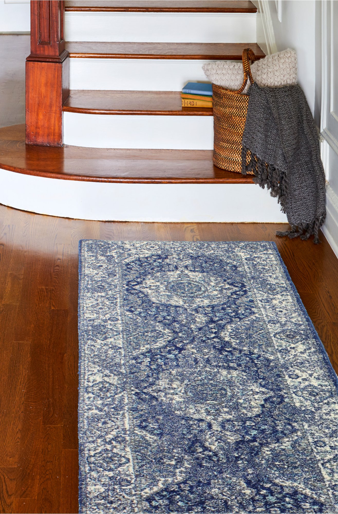 Everek Dark Blue 8 Foot Runner Rug-2