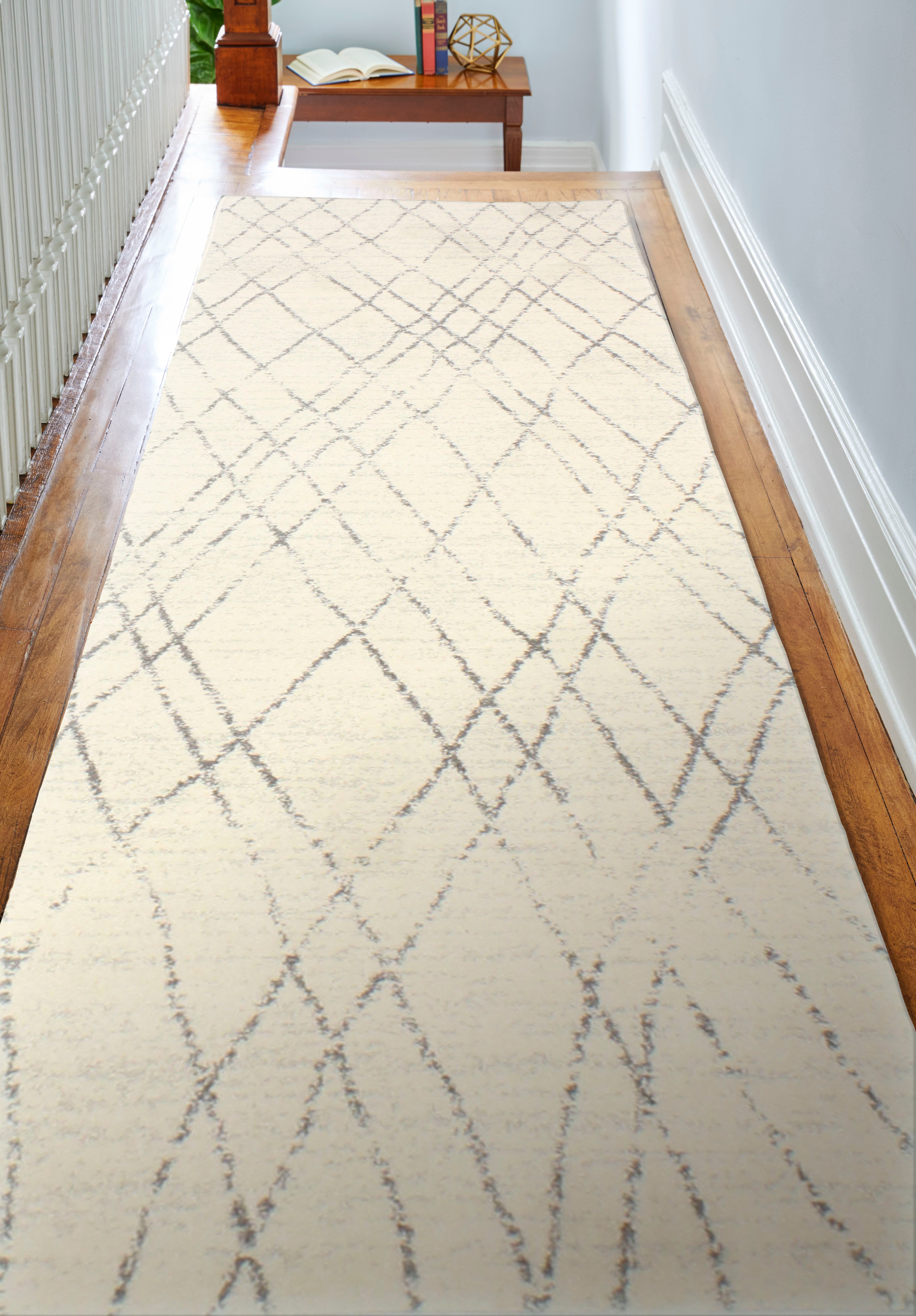 Ivory and Gray Area 8 Foot Runner Rug - Everek-1