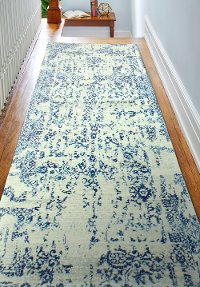 Ivory and Blue 8 Foot Runner Rug - Everek