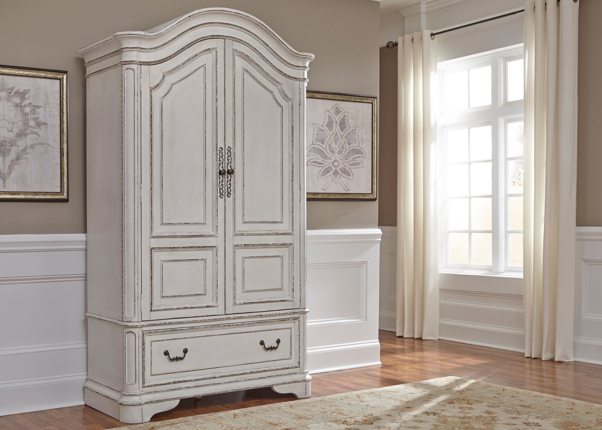 Magnolia Manor Antique White Traditional Armoire-1