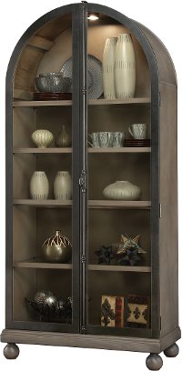 2-Tone Aged Gray & Charcoal Arch Top Curio - Naomi