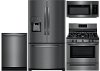 KIT Frigidaire 4 Piece Gas Kitchen Appliance Package with 26.8 cu. ft. French Door Refrigerator - Black Stainless Steel