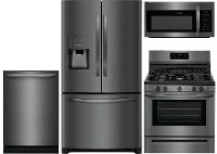 KIT Frigidaire 4 Piece Gas Kitchen Appliance Package with 26.8 cu. ft. French Door Refrigerator - Black Stainless Steel
