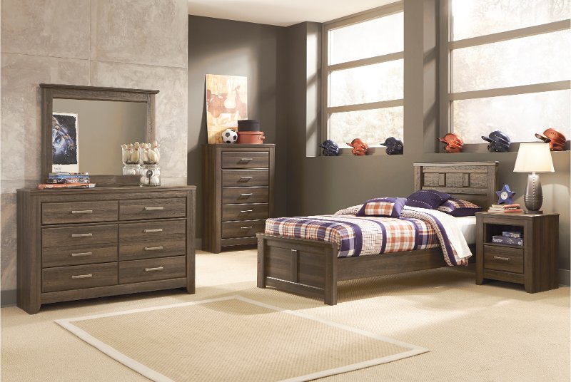 Rustic Modern Driftwood Brown 4 Piece Twin Bedroom Set Fairfax