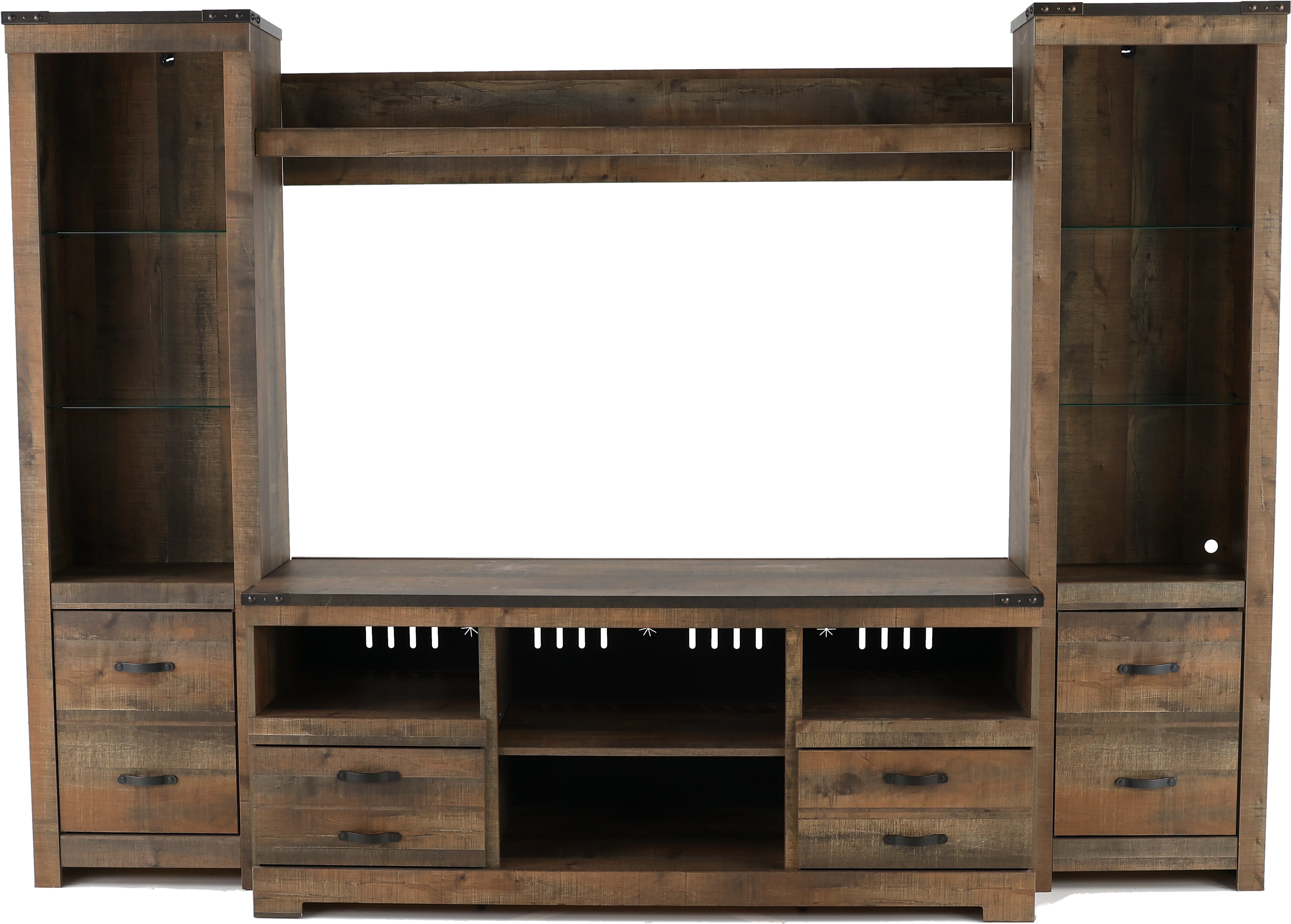 Trinell Natural Brown 4 Piece Rustic Entertainment Center-1