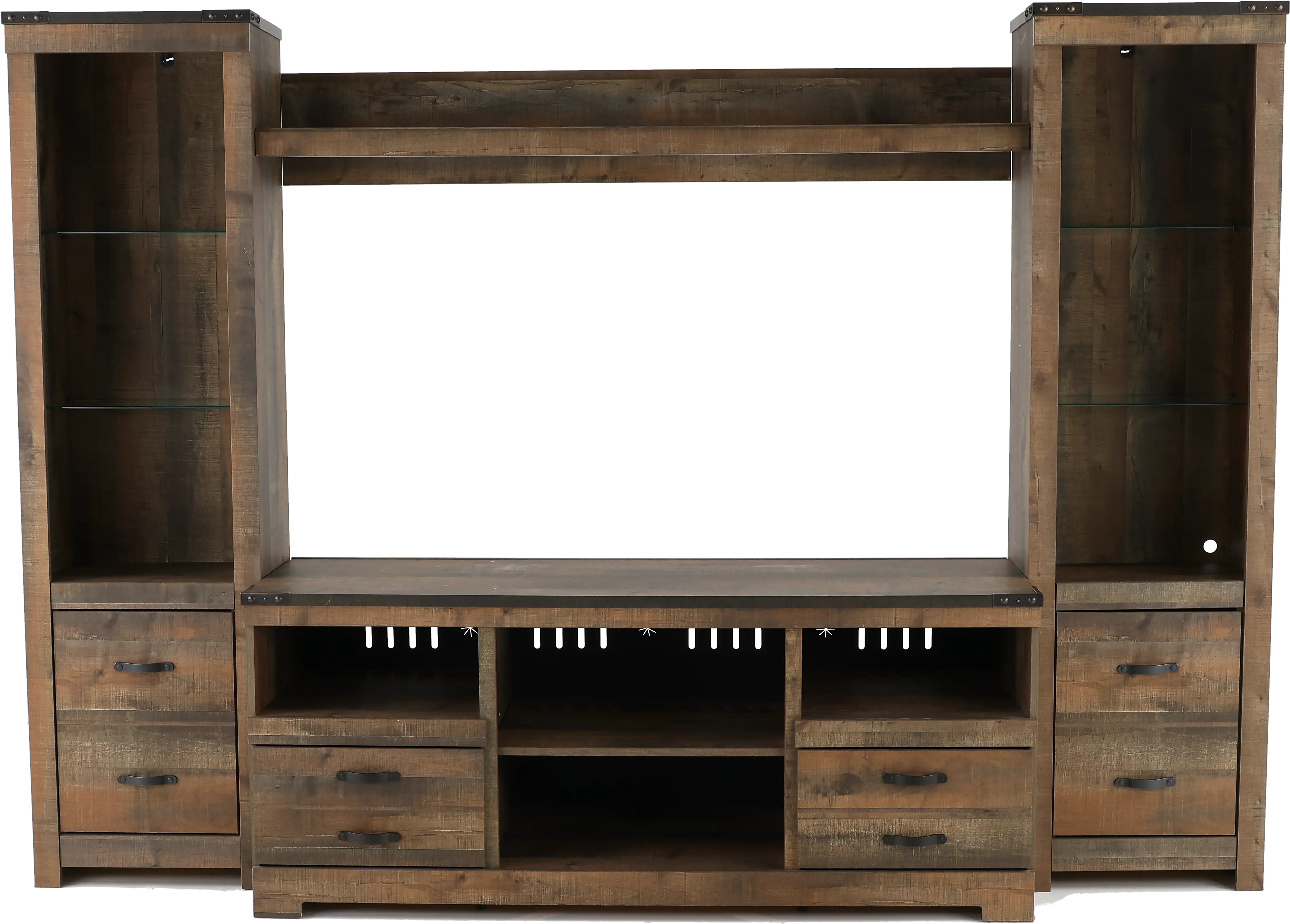 Trinell Natural Brown 4 Piece Rustic Entertainment Center-1