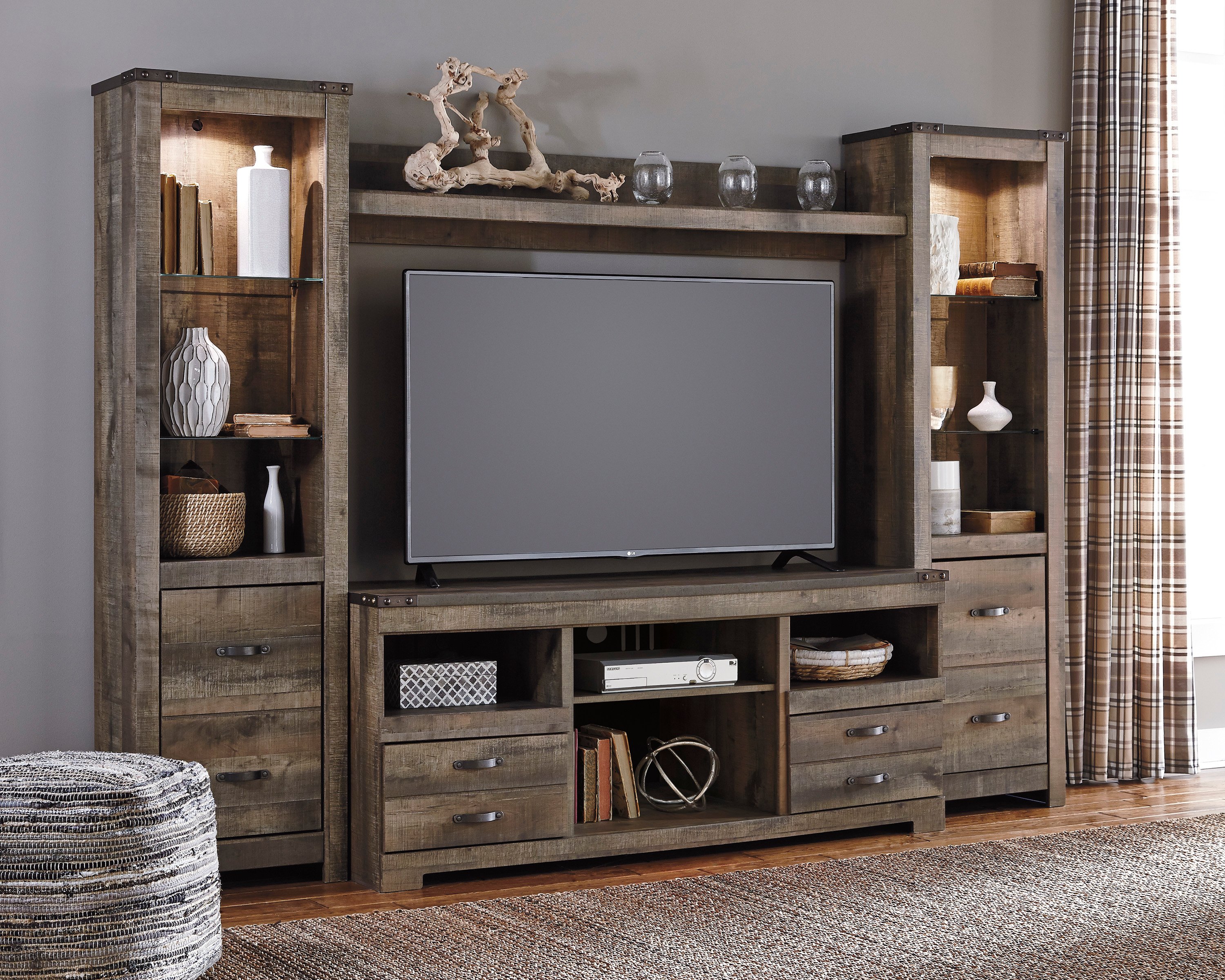 Trinell Natural Brown 4 Piece Rustic Entertainment Center-2