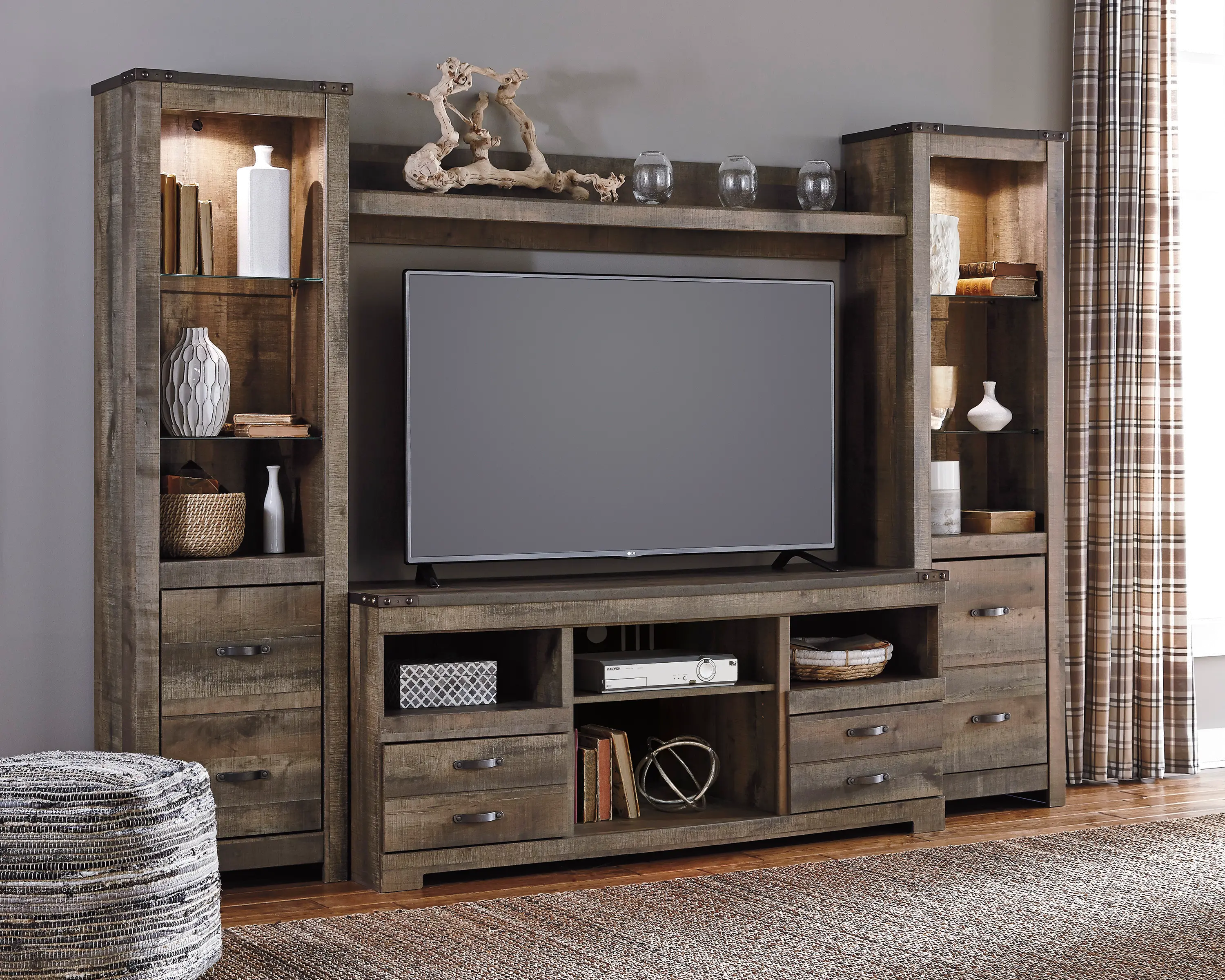 Trinell Natural Brown 4 Piece Rustic Entertainment Center-2